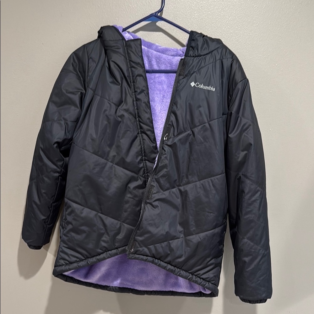 Columbia Black and Purple Puffer Jacket with Hood
